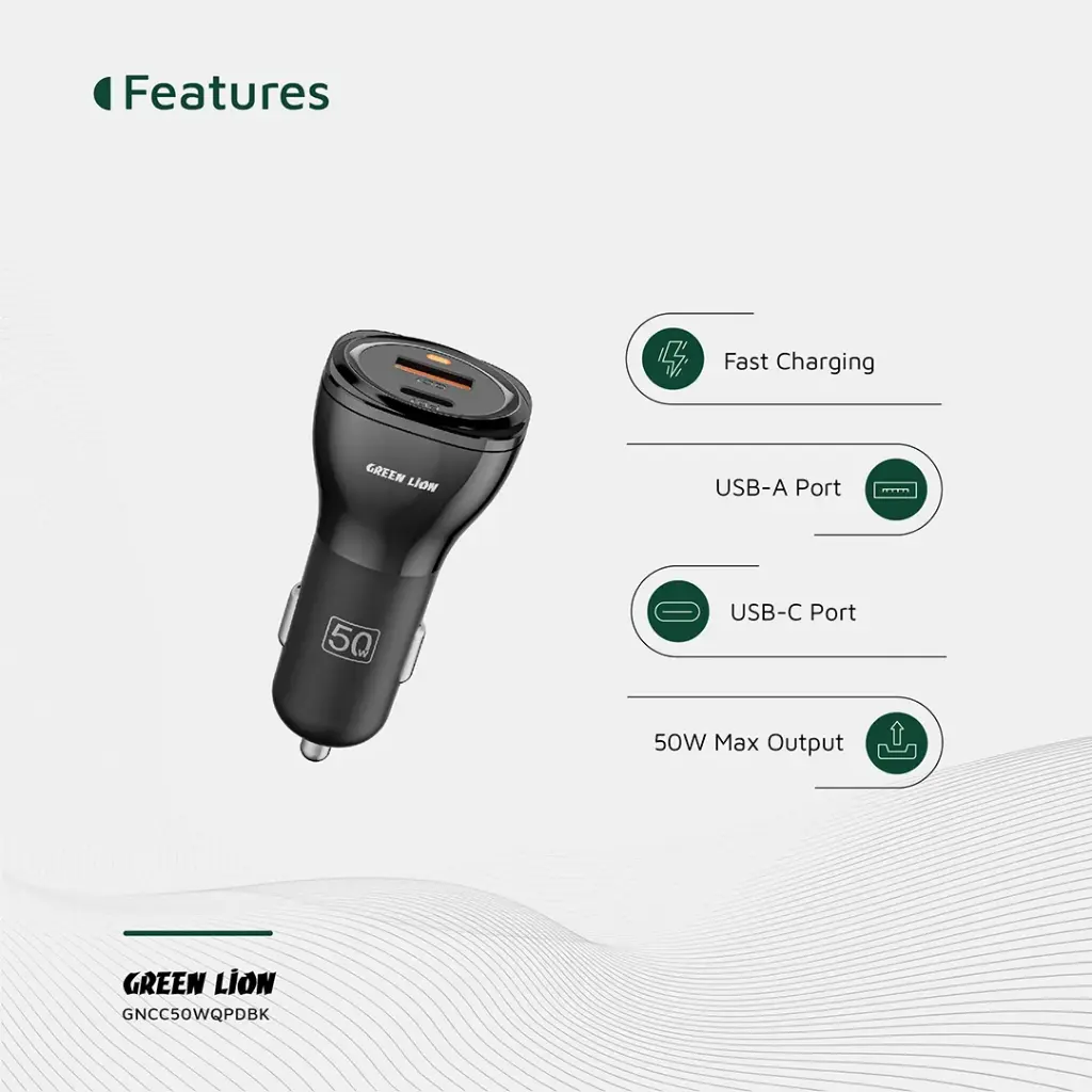 Green Lion Dual Port Car Charger 50W (PD 30W + QC 20W) 6