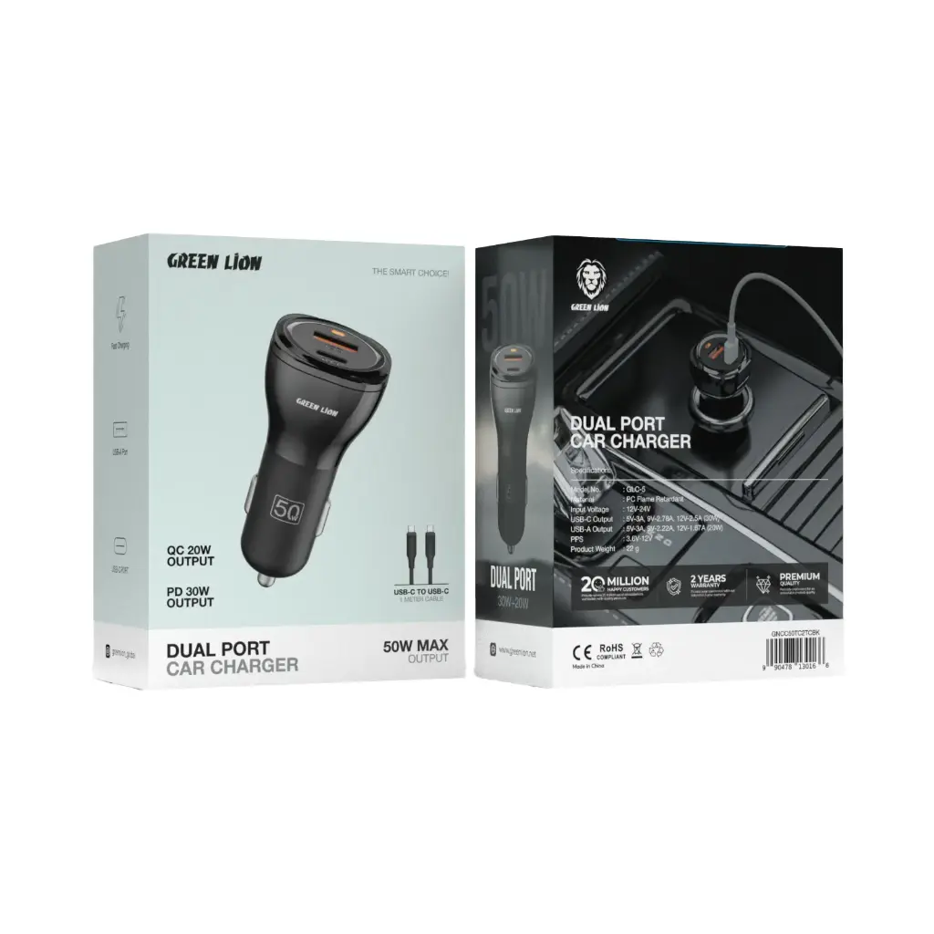Green Lion Dual Port Car Charger 50W (PD 30W + QC 20W) 2