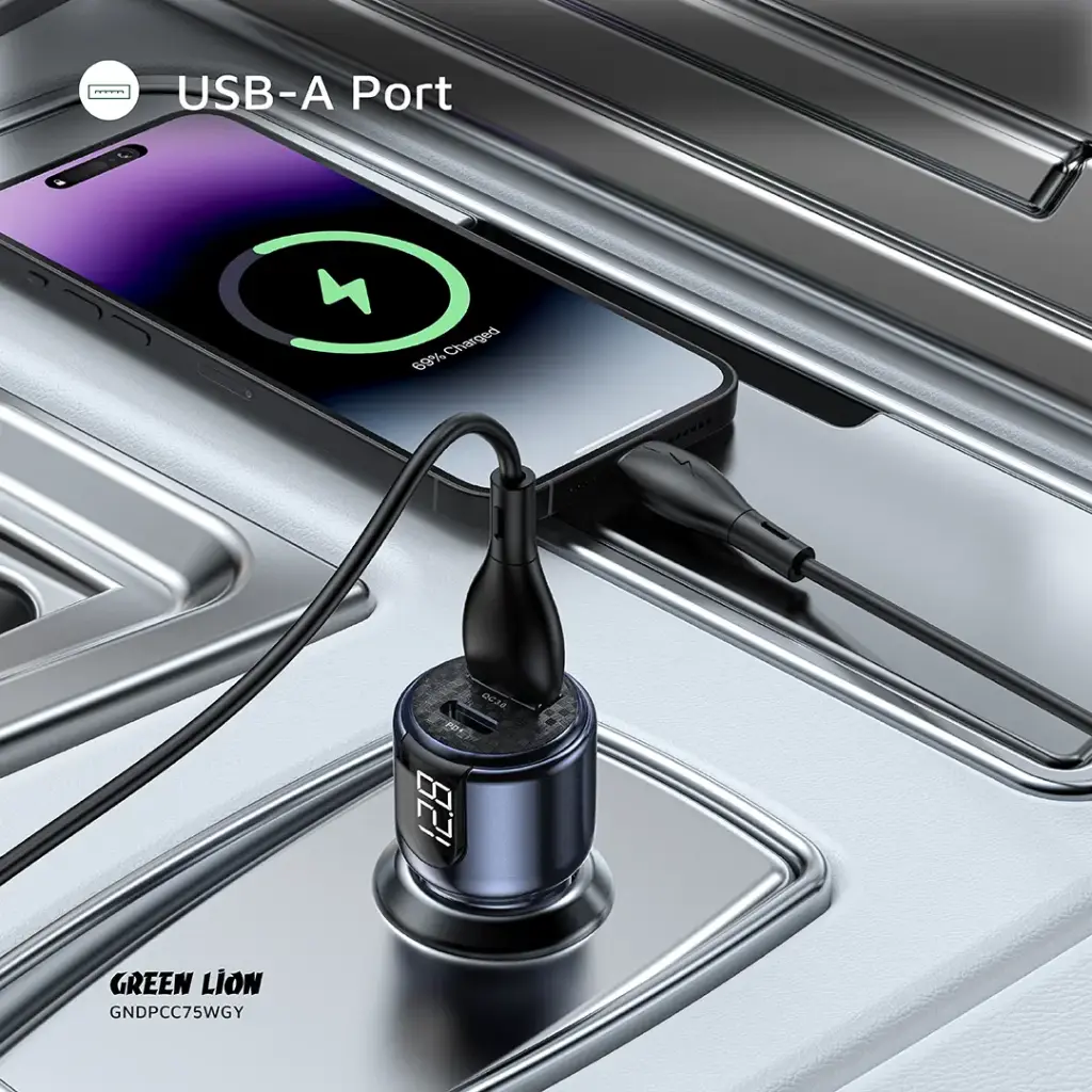 Green Lion Dual Port Car Charger PD+QC 75W 5