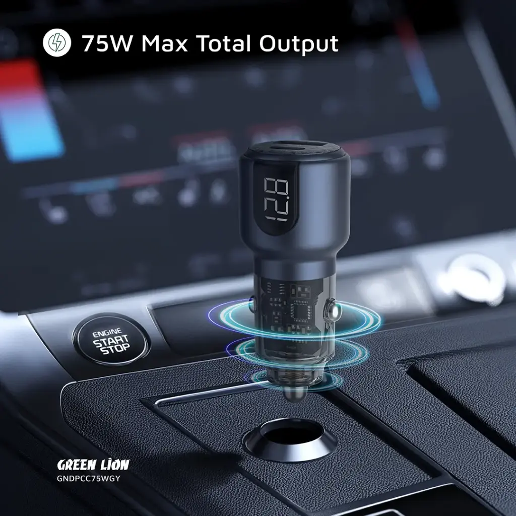 Green Lion Dual Port Car Charger PD+QC 75W 6