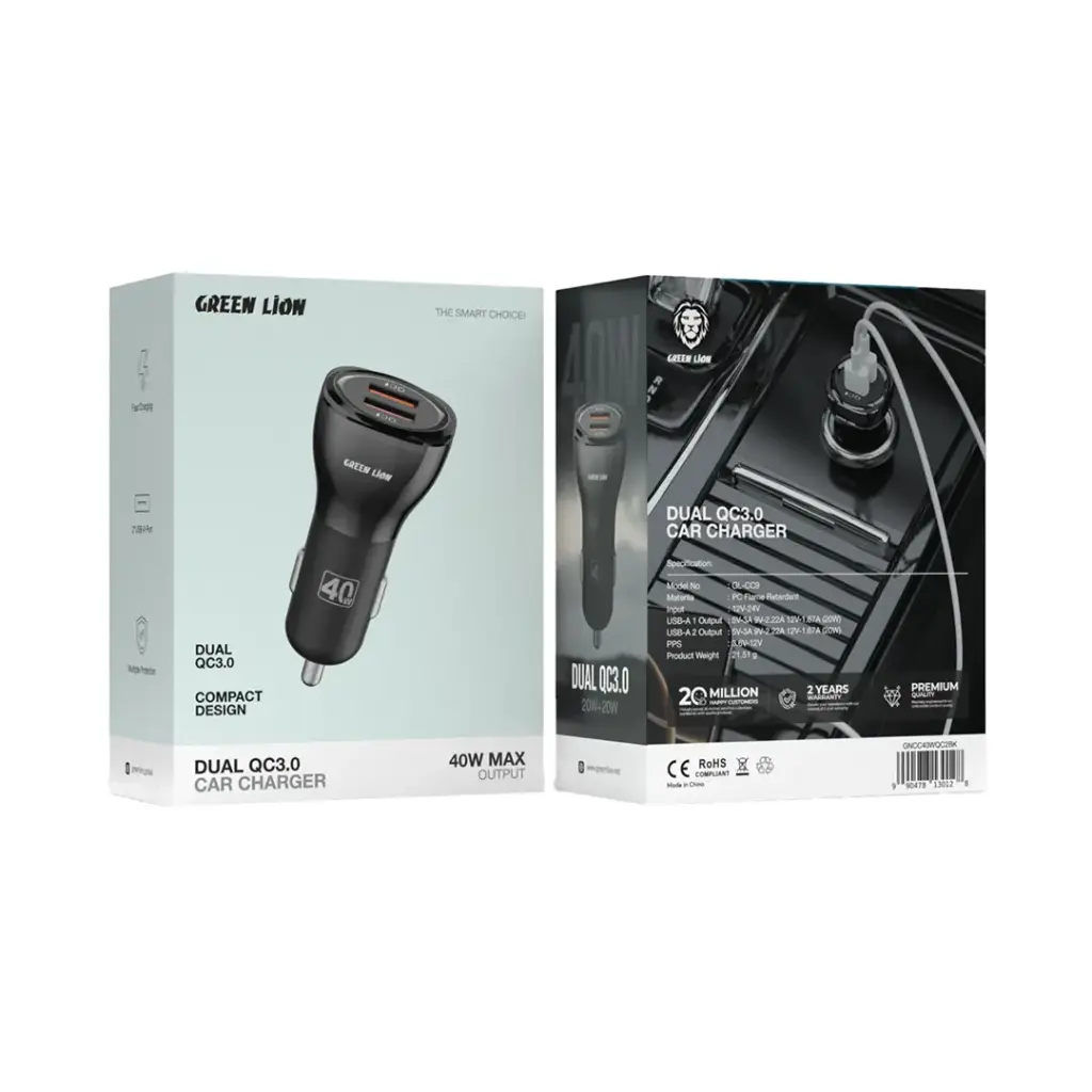 Green Lion Dual QC3.0 Car Charger 40W (QC 20W*2) 2
