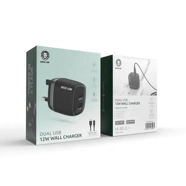 Green Lion Dual USB 12W Wall Charger With USB-A To Micro Cable 1M UK 2