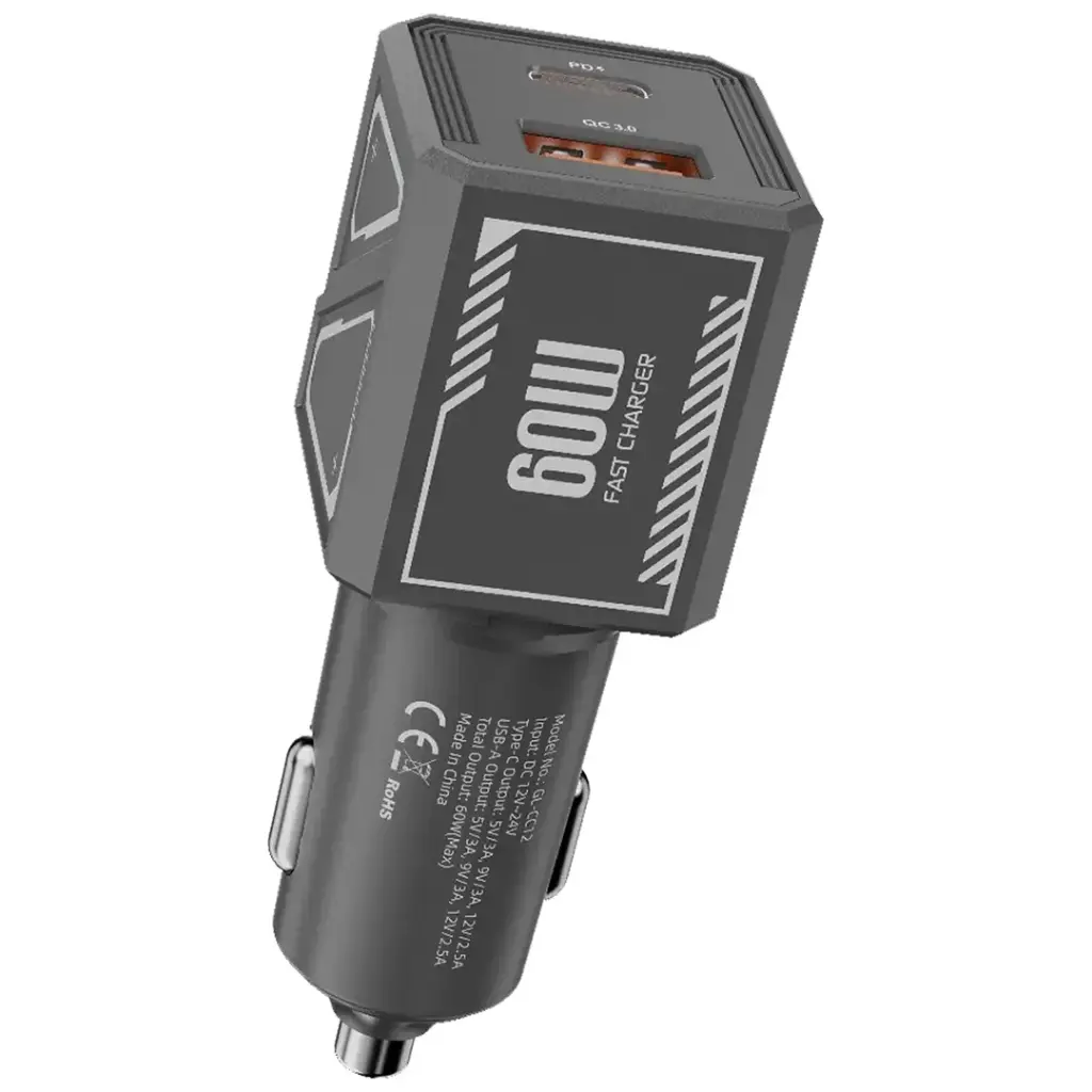 Green Lion Dual Volt Car Charger PD+QC 60W C to C 1m Cable 3