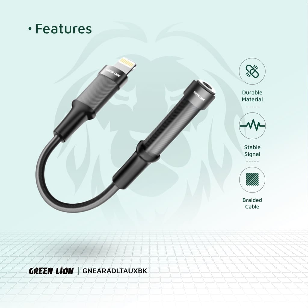 Green Lion Earphone Adapter (12cm) Lightning To 3.5 Audio jack 6