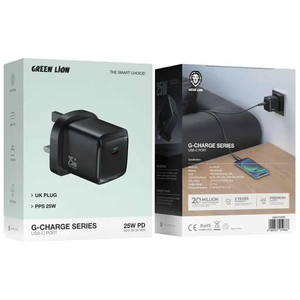 Green Lion G-Charge Series USB-C Port Wall Charger 25W PD 2