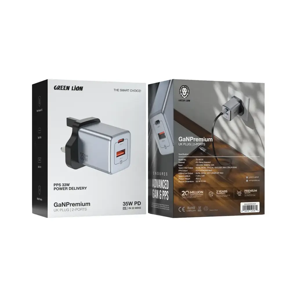 Green Lion GaNPremium UK Plug Wall Charger PD 35W 2