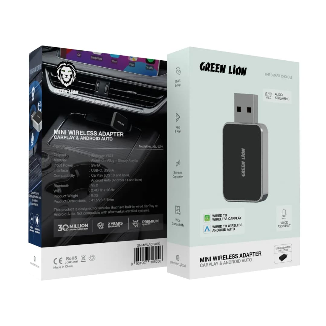 Green Lion Mini Wireless Adapter CarPlay &amp; Android Auto 2