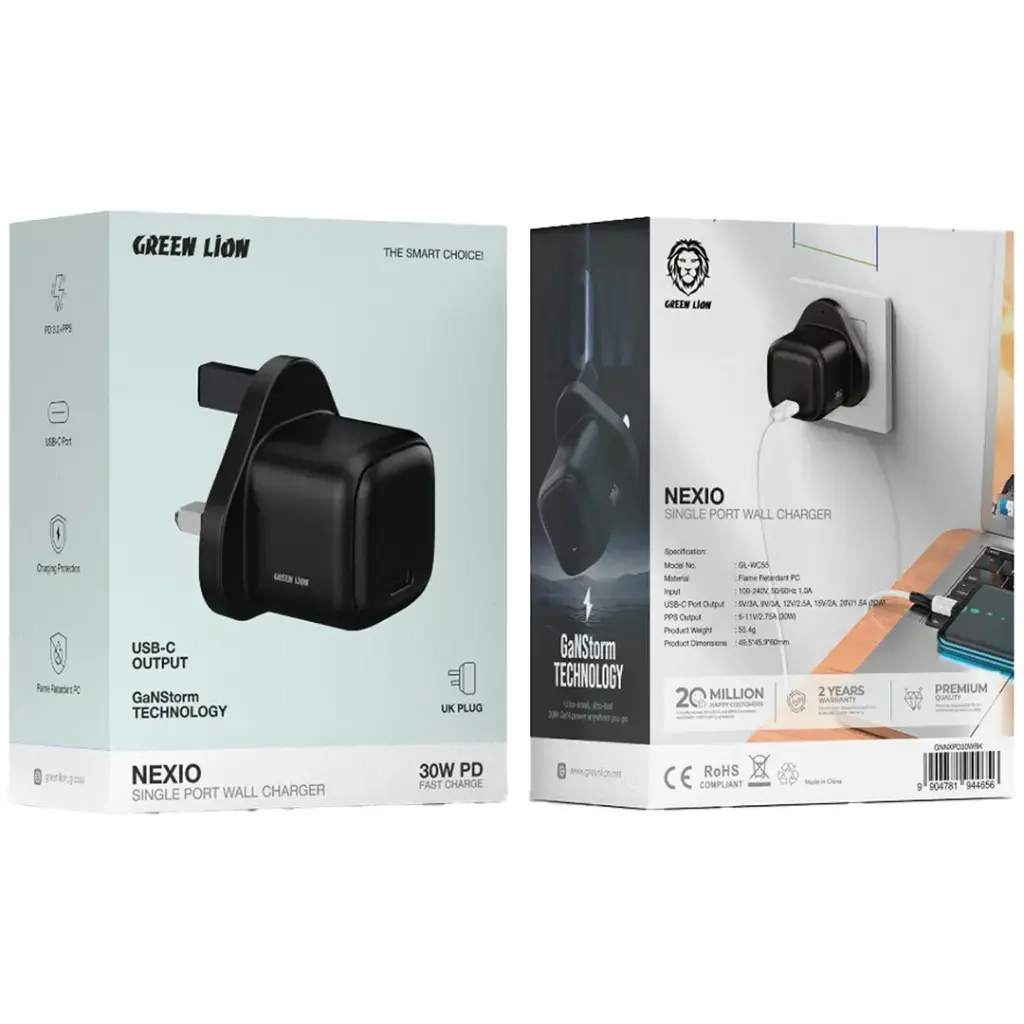 Green Lion NEXIO Single Port 30W USB-C Wall Charger UK Plug 2