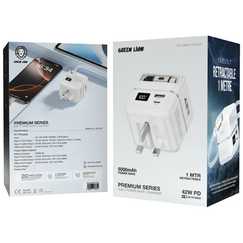 Green Lion Premium Series Charger + Power Bank 5000mAh 42W 2