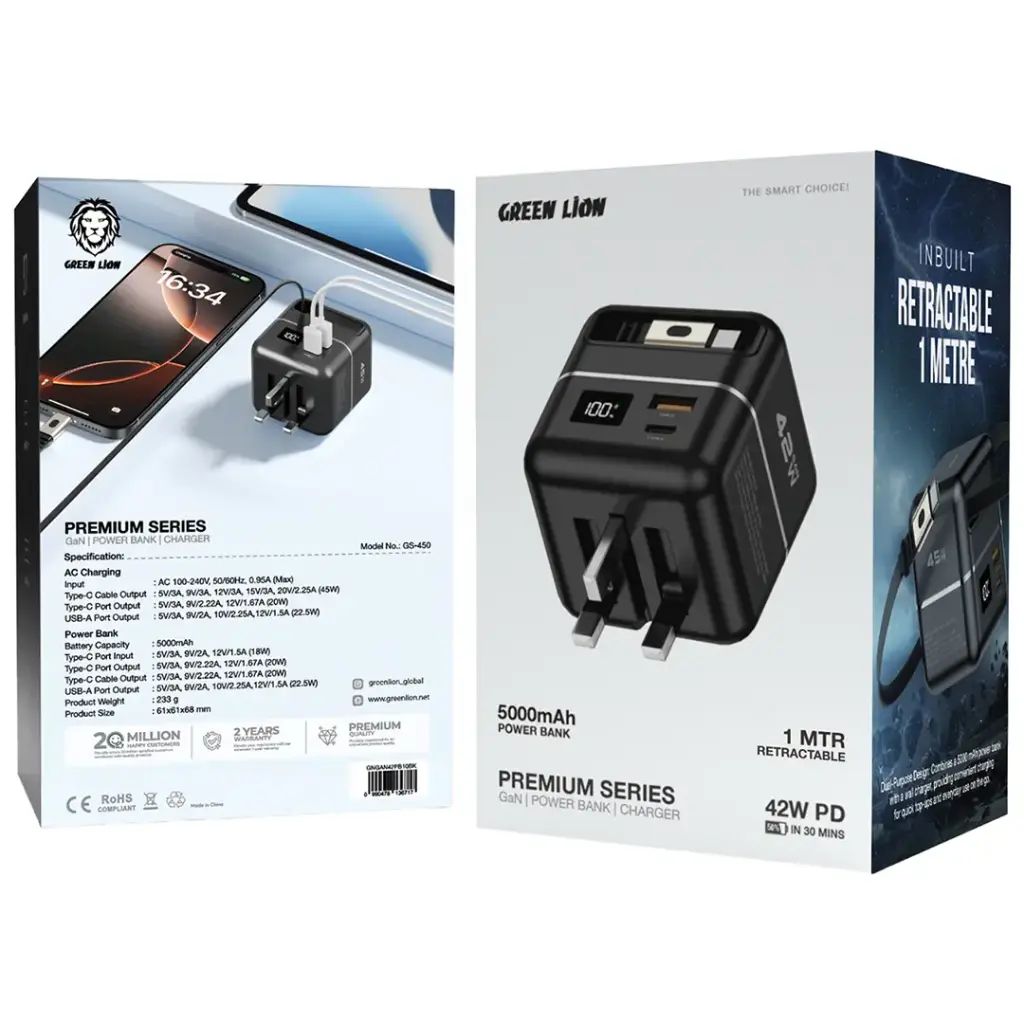 Green Lion Premium Series Charger + Power Bank 5000mAh 42W 2