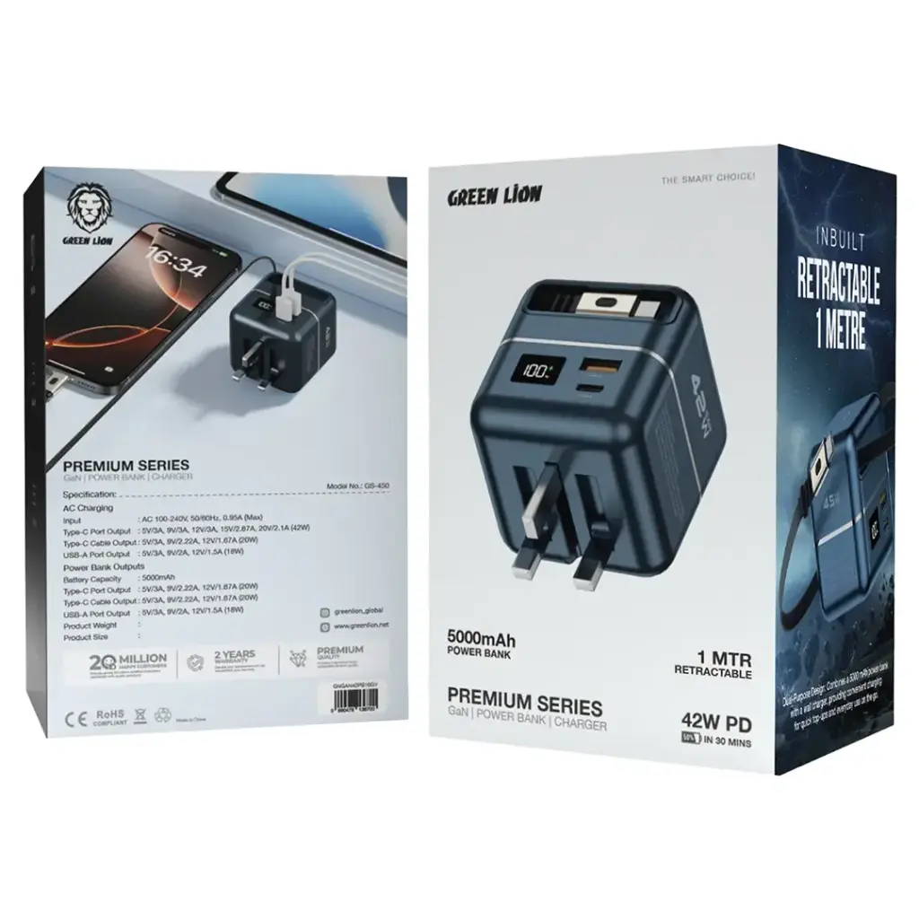 Green Lion Premium Series Charger + Power Bank 5000mAh 42W 2