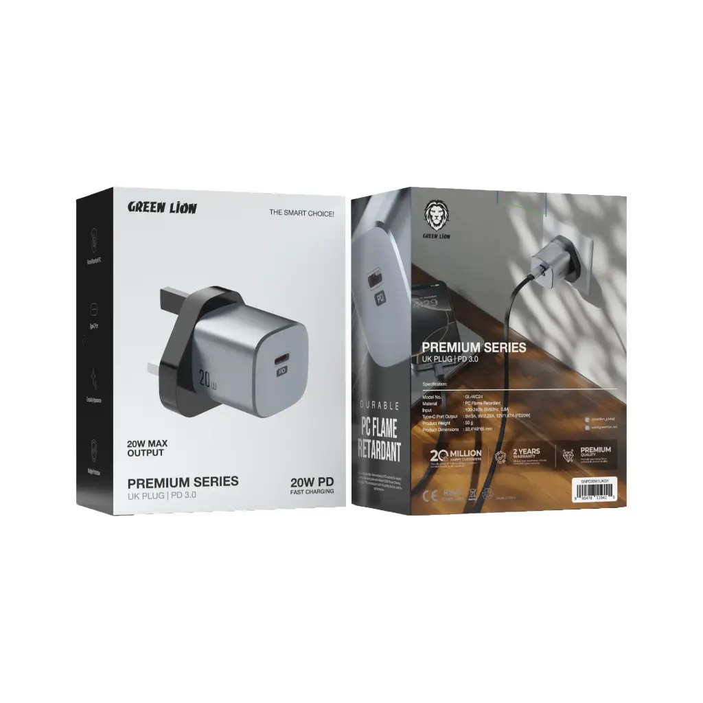 Green Lion Premium Series UK Plug Wall Charger PD 20W 2