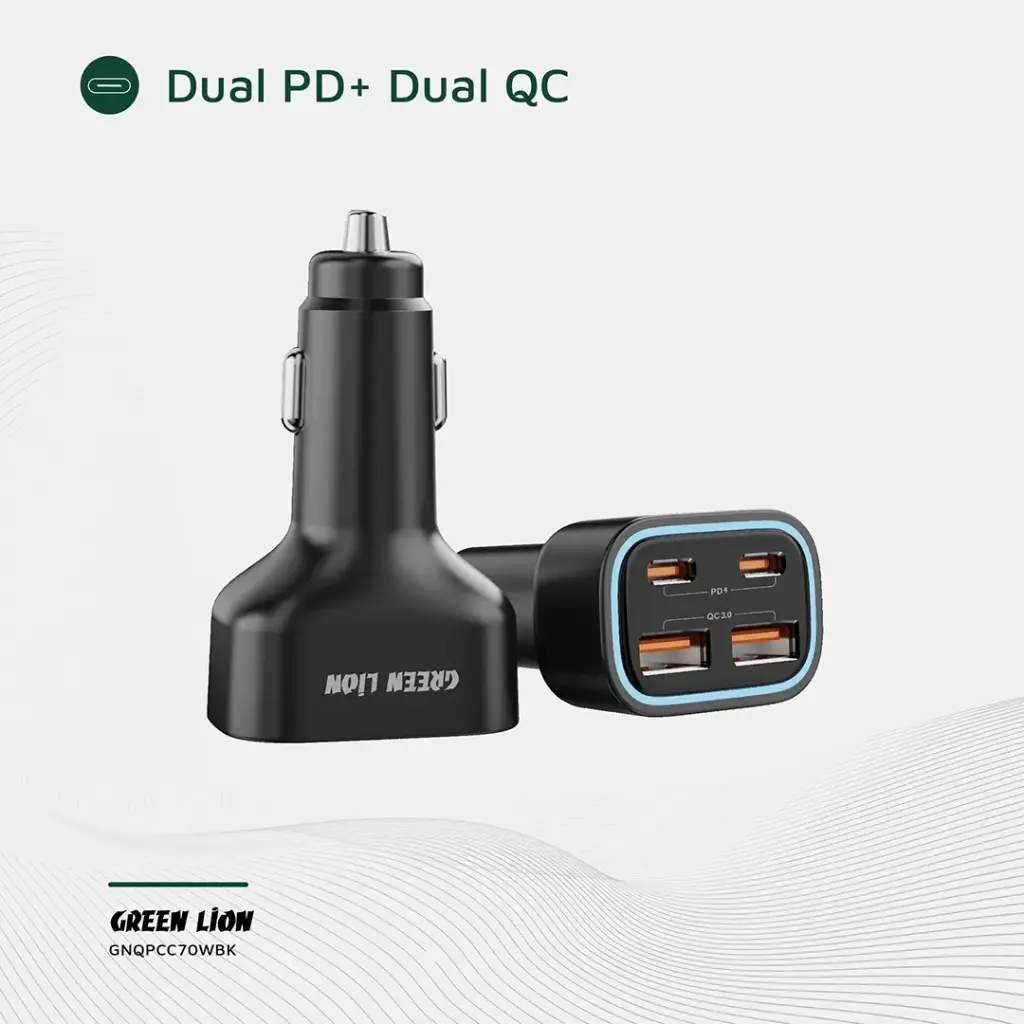 Green Lion Quad Port 70W Car Charger PD+QC 35W 2