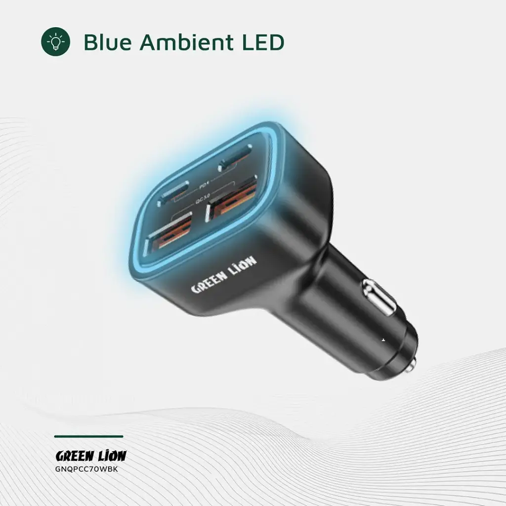 Green Lion Quad Port 70W Car Charger PD+QC 35W 3