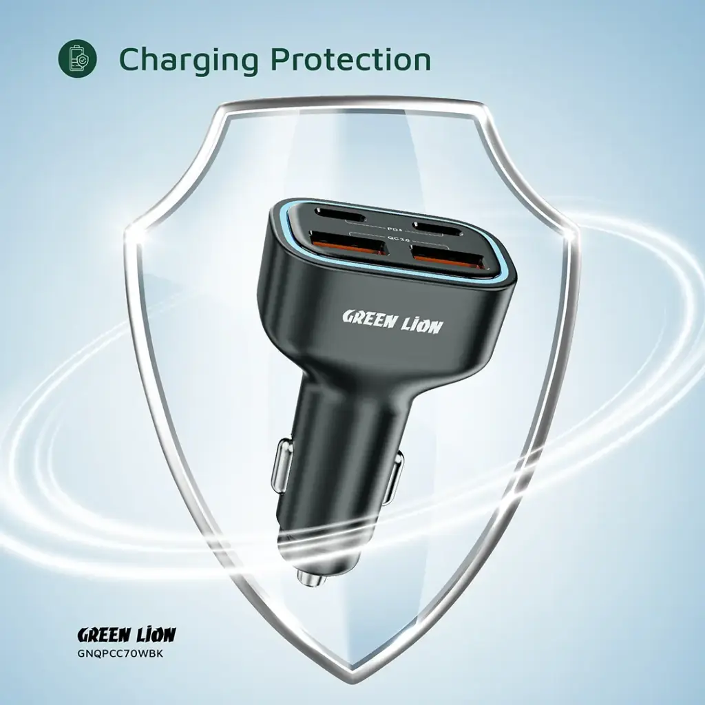 Green Lion Quad Port 70W Car Charger PD+QC 35W 4