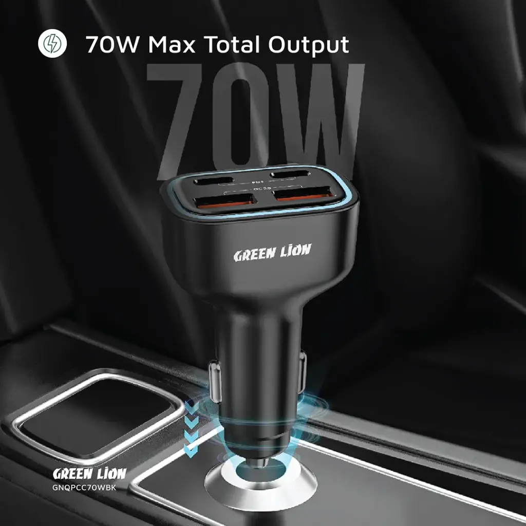 Green Lion Quad Port 70W Car Charger PD+QC 35W 5