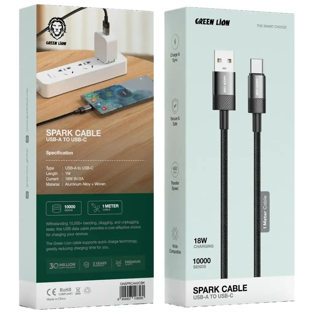 Green Lion Spark Cable USB-A To USB-C 18W 2