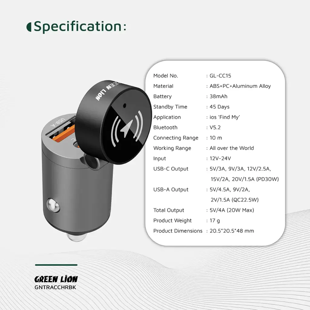 Green Lion Tracker Dual Port Car Charger 6