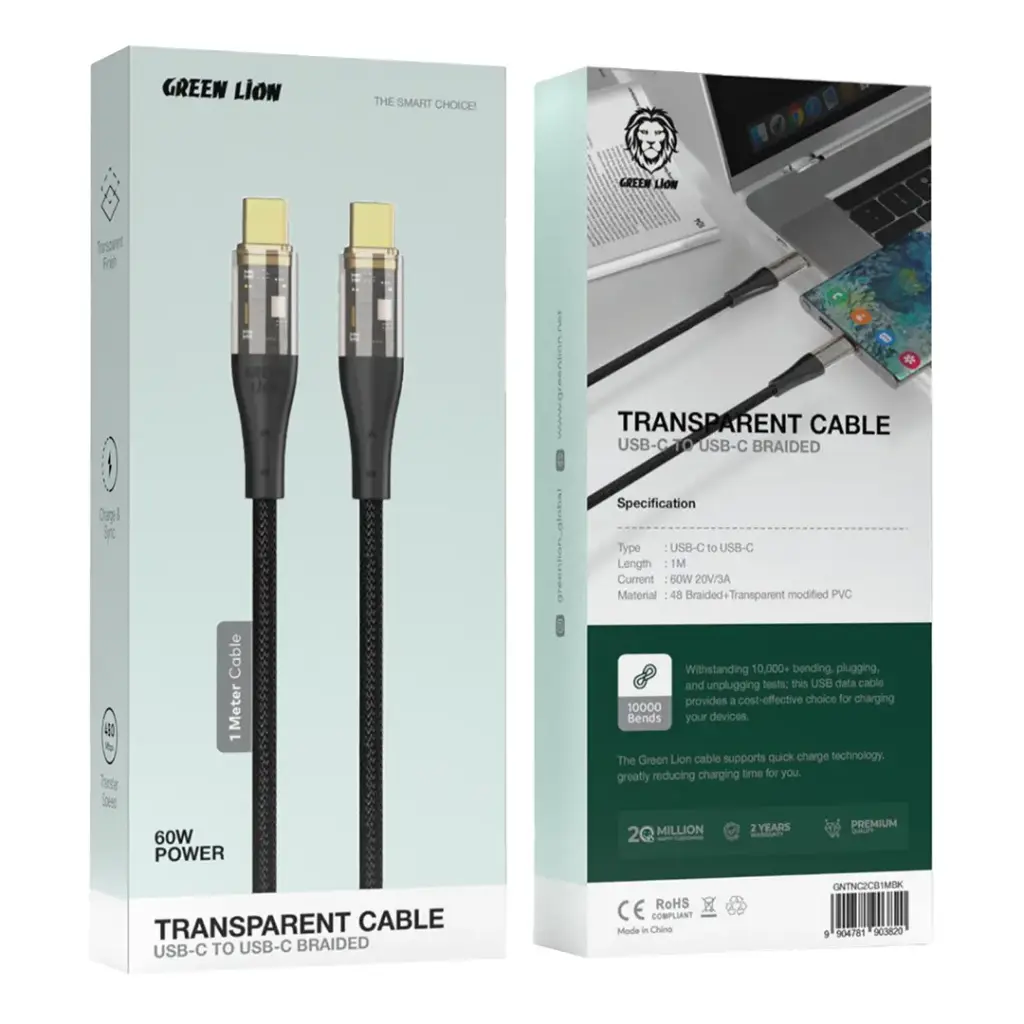 Green Lion Transparent USB-C to USB-C Braided Cable 2