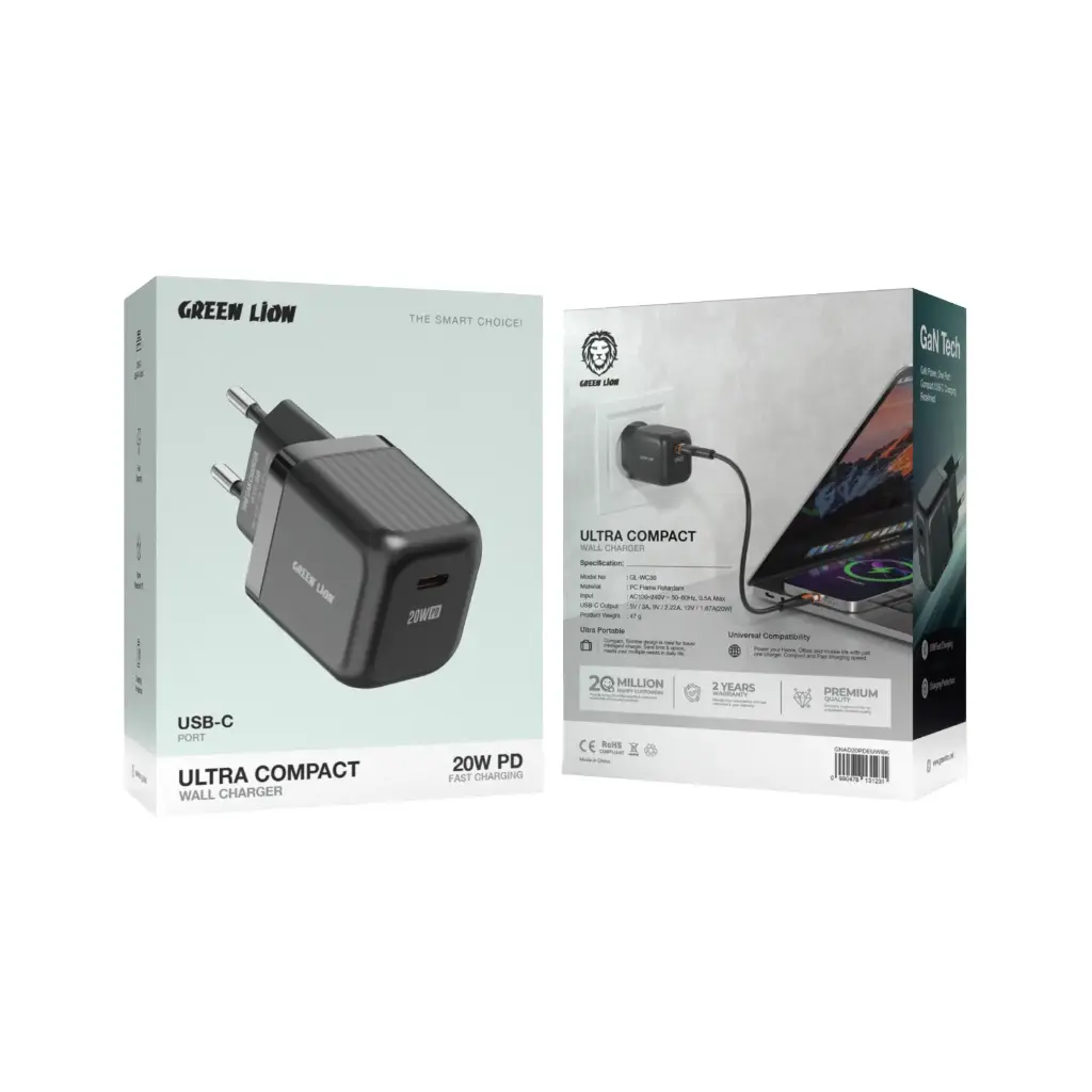 Green Lion Ultra Compact GaN Wall Charger EU Pin USB-C PD 20W 2