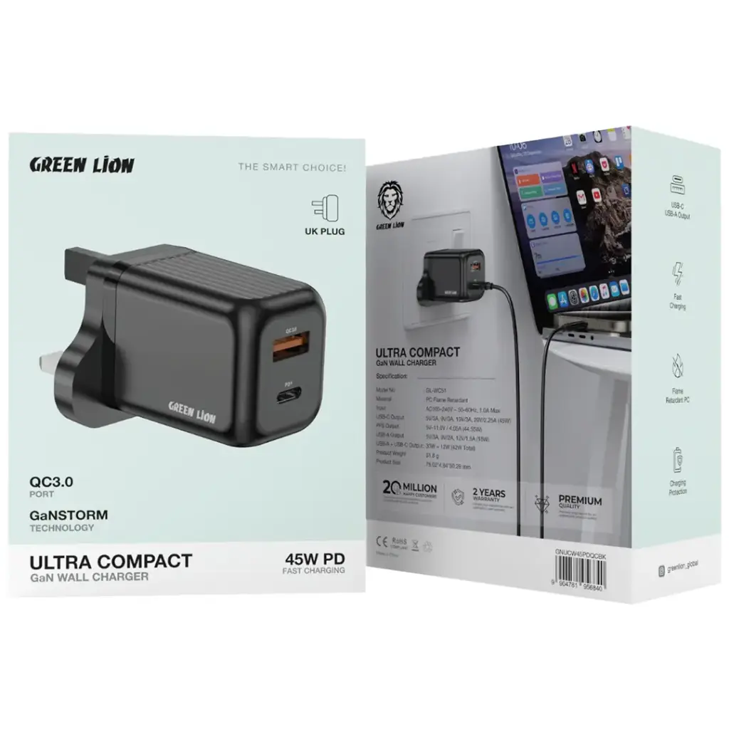 Green Lion Ultra Compact GaN Wall Charger PD+QC 45W 2