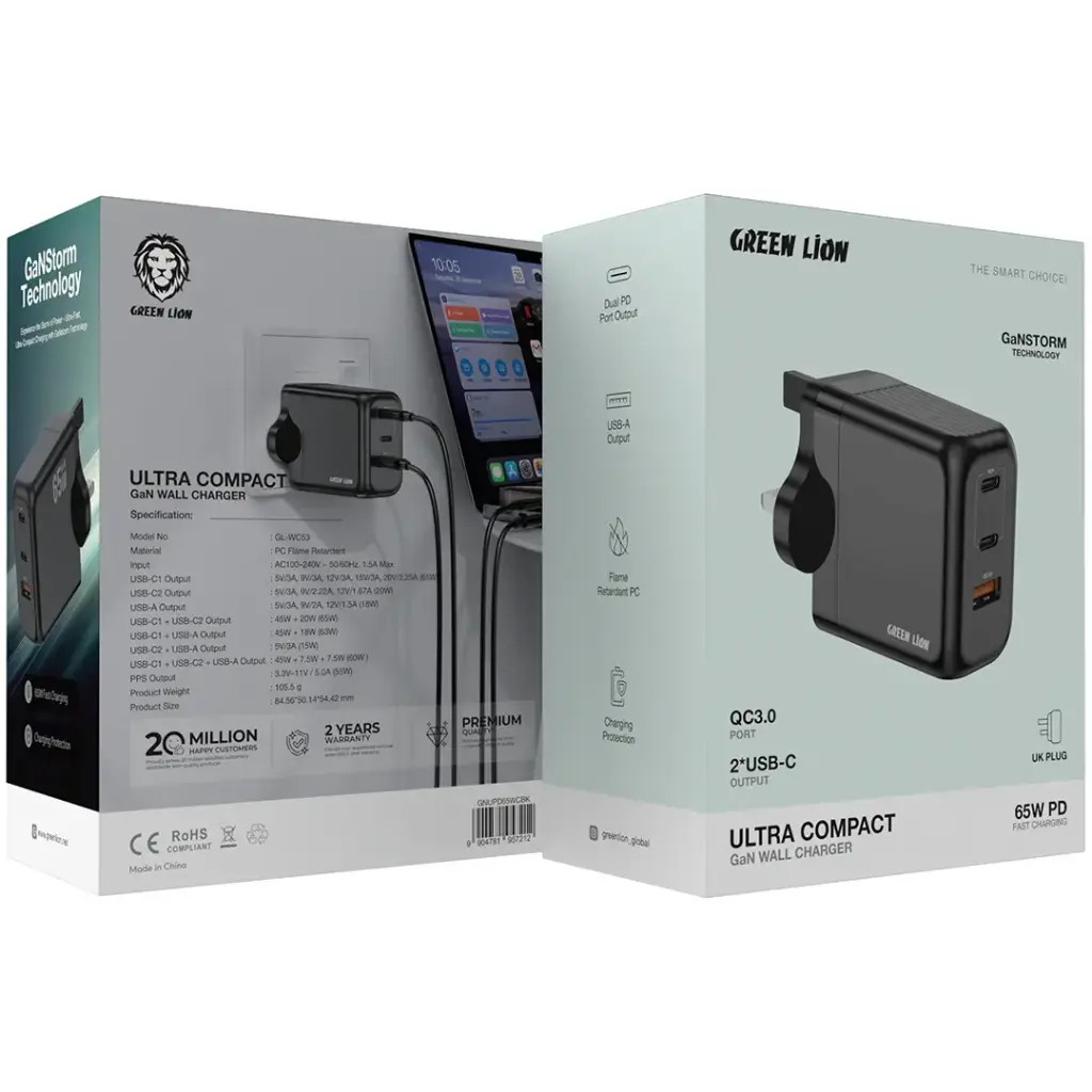 Green Lion Ultra Compact GaN Wall Charger PD+QC 65W 2
