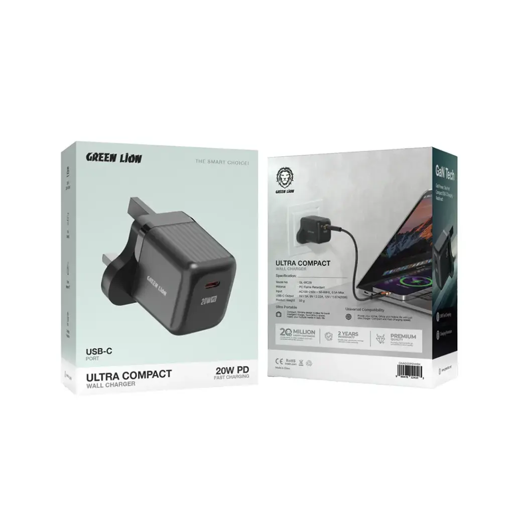 Green Lion Ultra Compact GaN Wall Charger UK Pin USB-C PD 20W 2