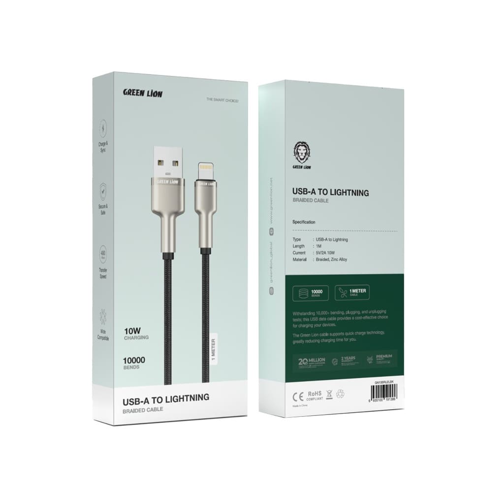 Green Lion USB-A to Lightning Braided Zinc Alloy Cable 2