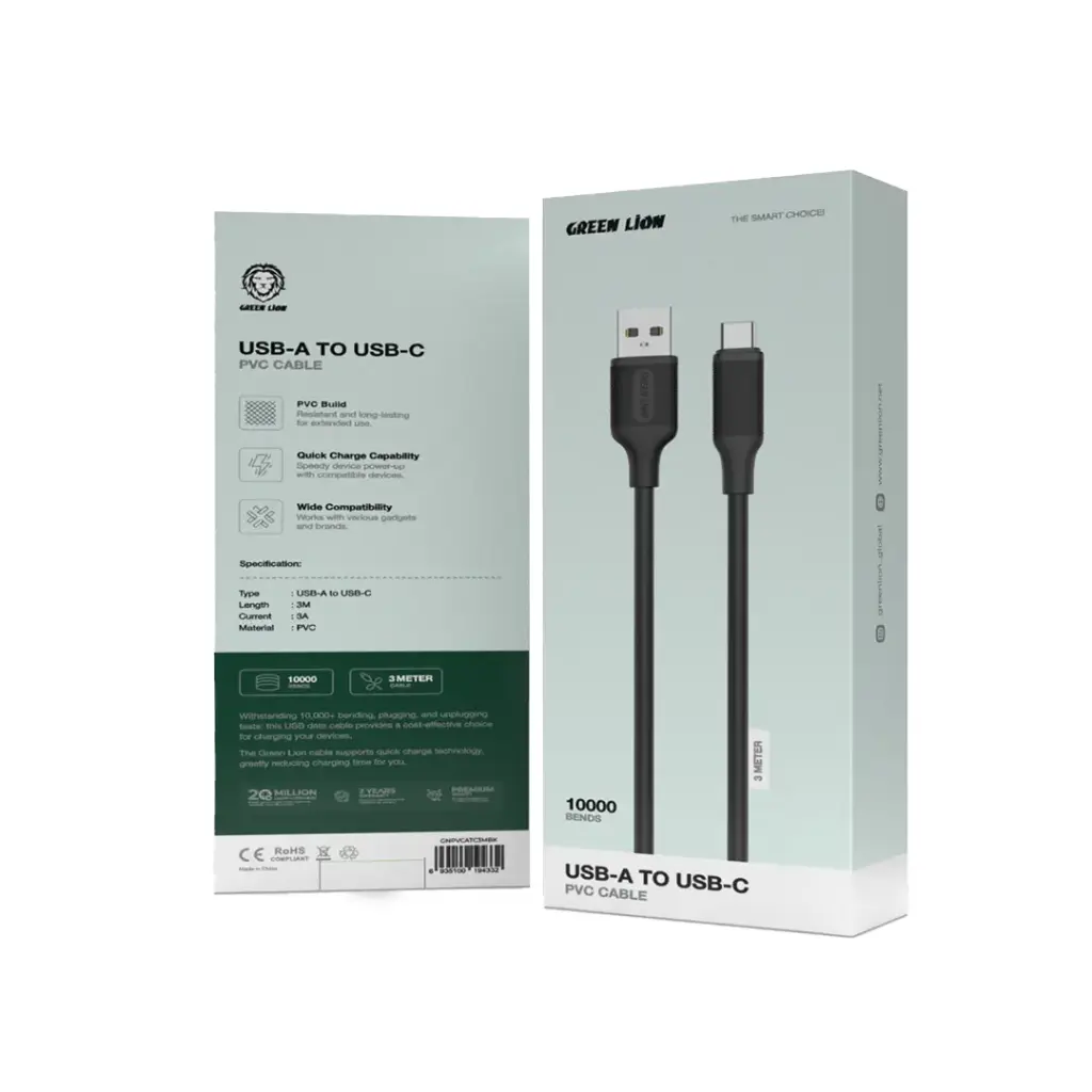 Green Lion USB-A to USB-C PVC Cable 3M 2