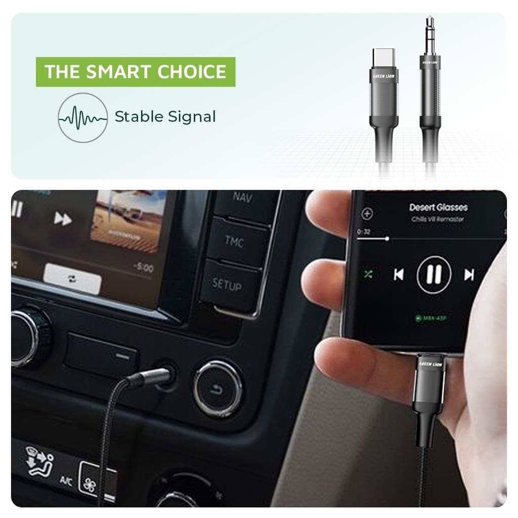 Green Lion USB-C to AUX Braided Cable 1m 2