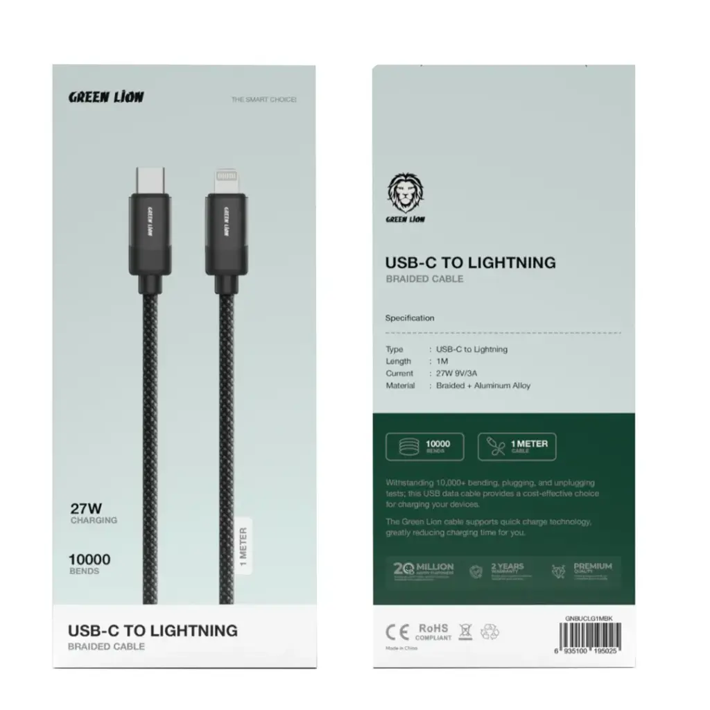 Green Lion USB-C to Lightning Braided Cable 1m 27W 2