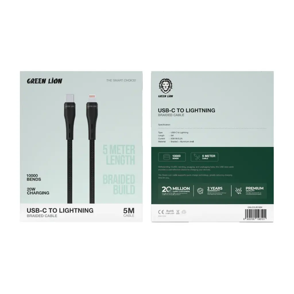 Green Lion USB-C to Lightning Braided Cable 5m 20W 2