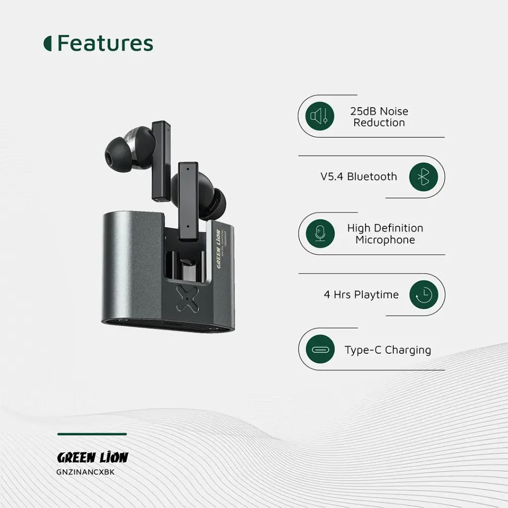 Green Lion ZINC X Metal Earbuds TWS with ANC 2