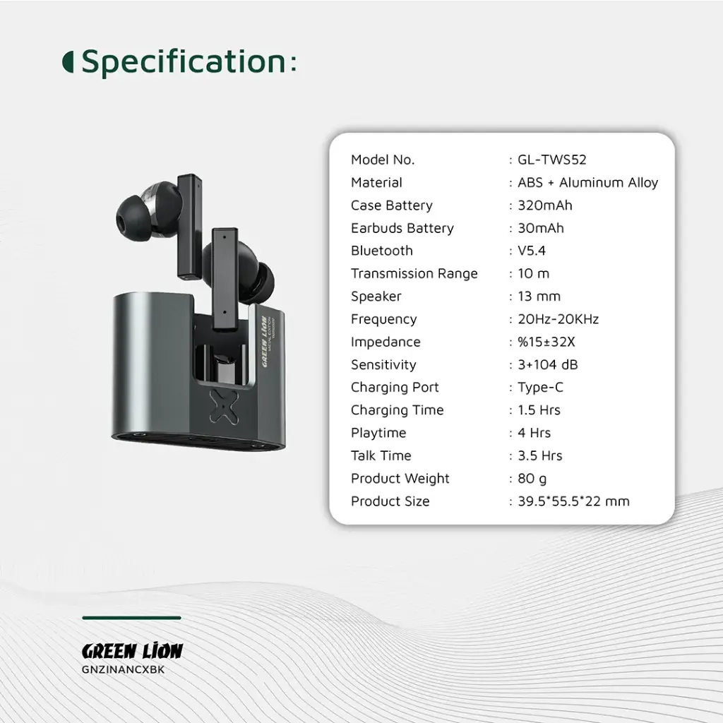 Green Lion ZINC X Metal Earbuds TWS with ANC 3