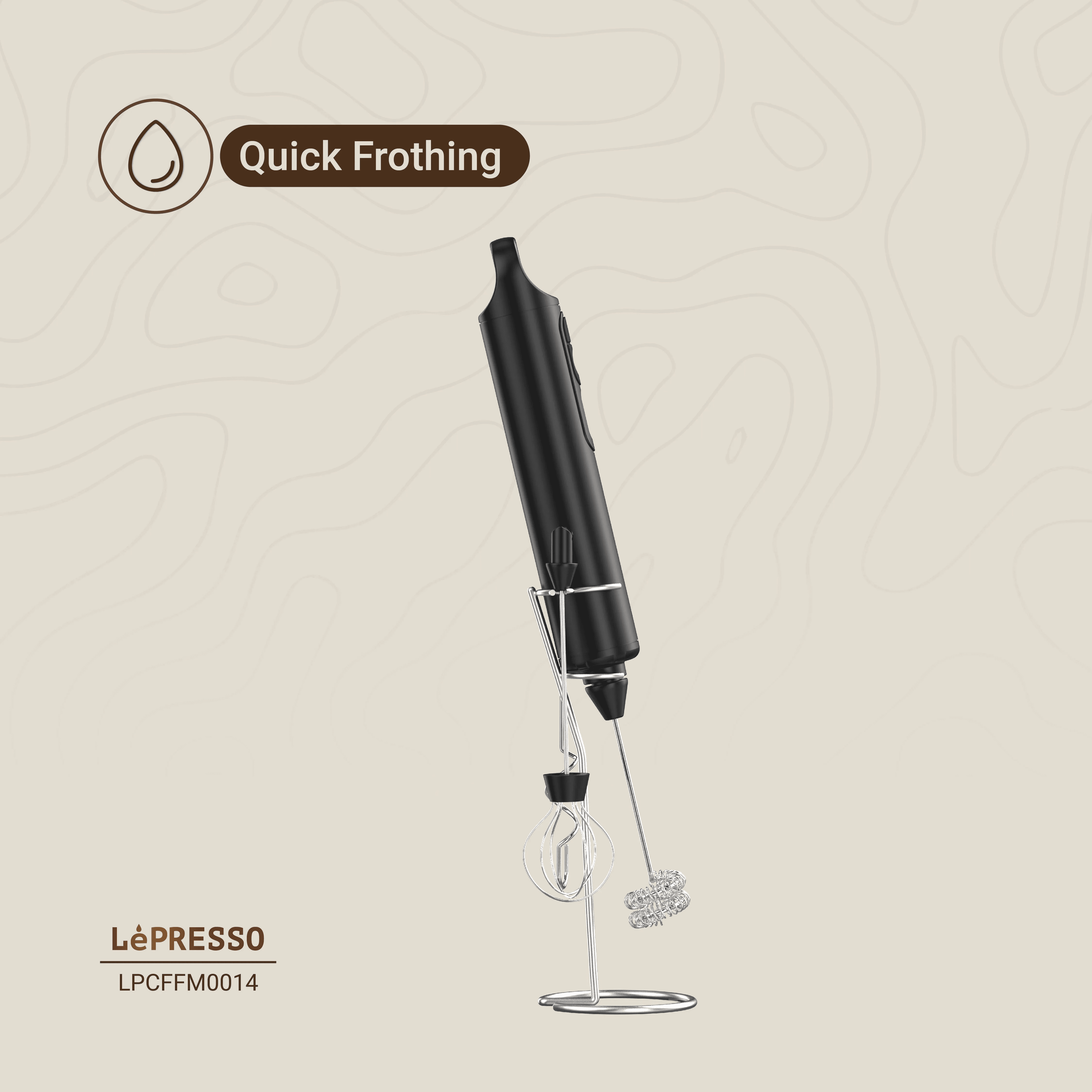LéPRESSO Handheld Electric Milk Frother Set 3