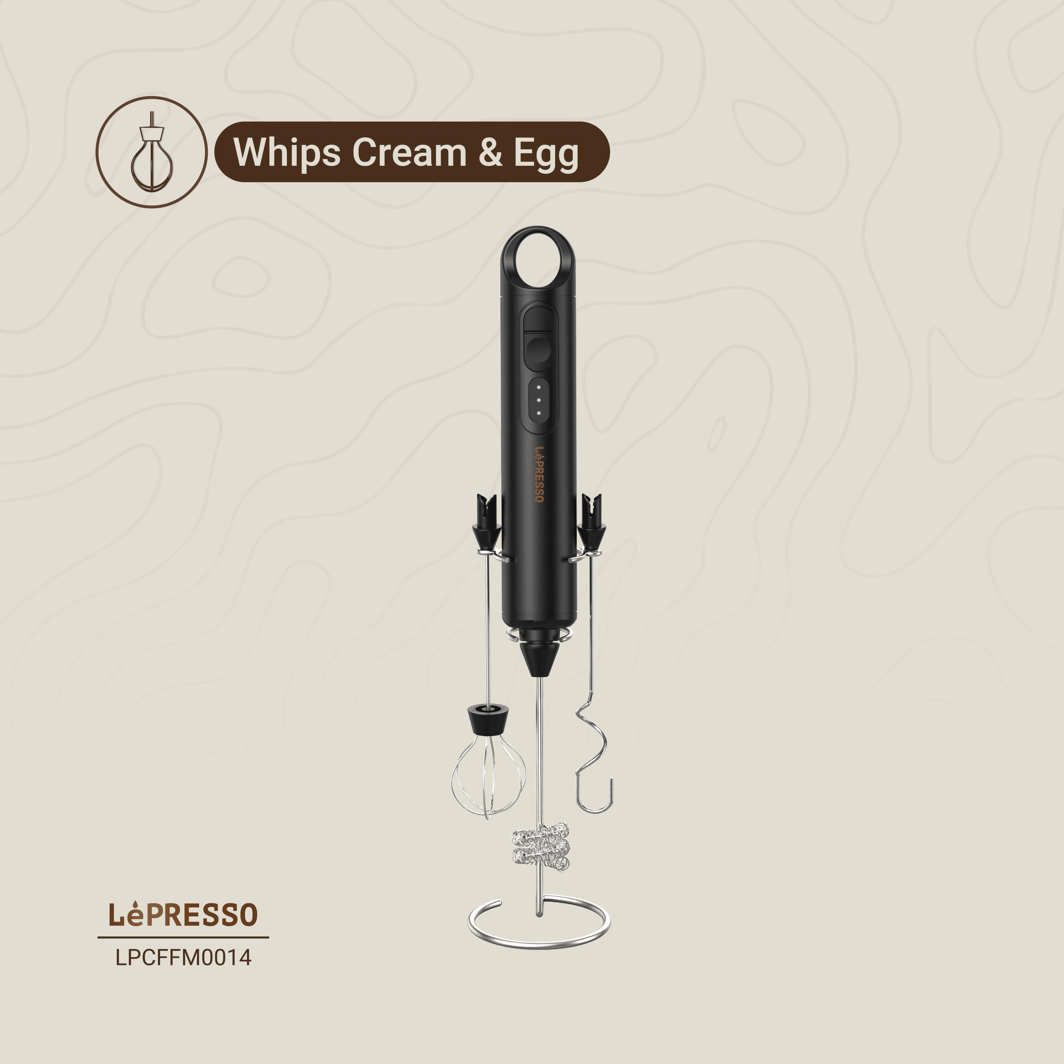 LéPRESSO Handheld Electric Milk Frother Set 4