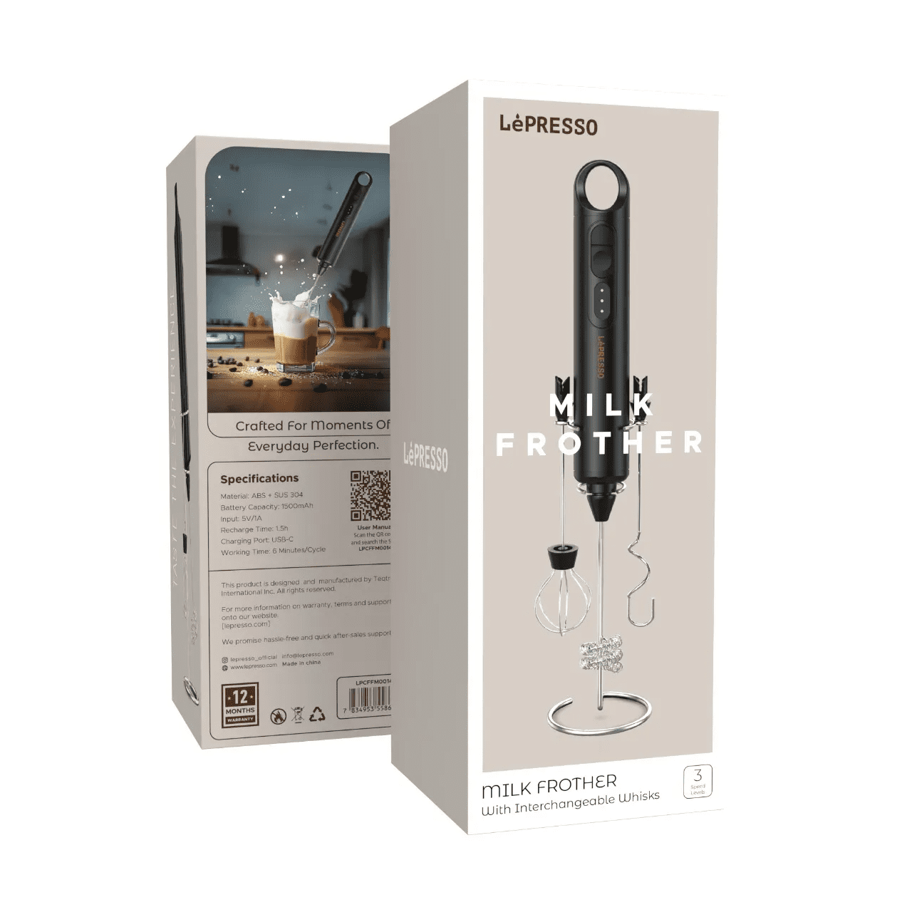 LéPRESSO Handheld Electric Milk Frother Set 5