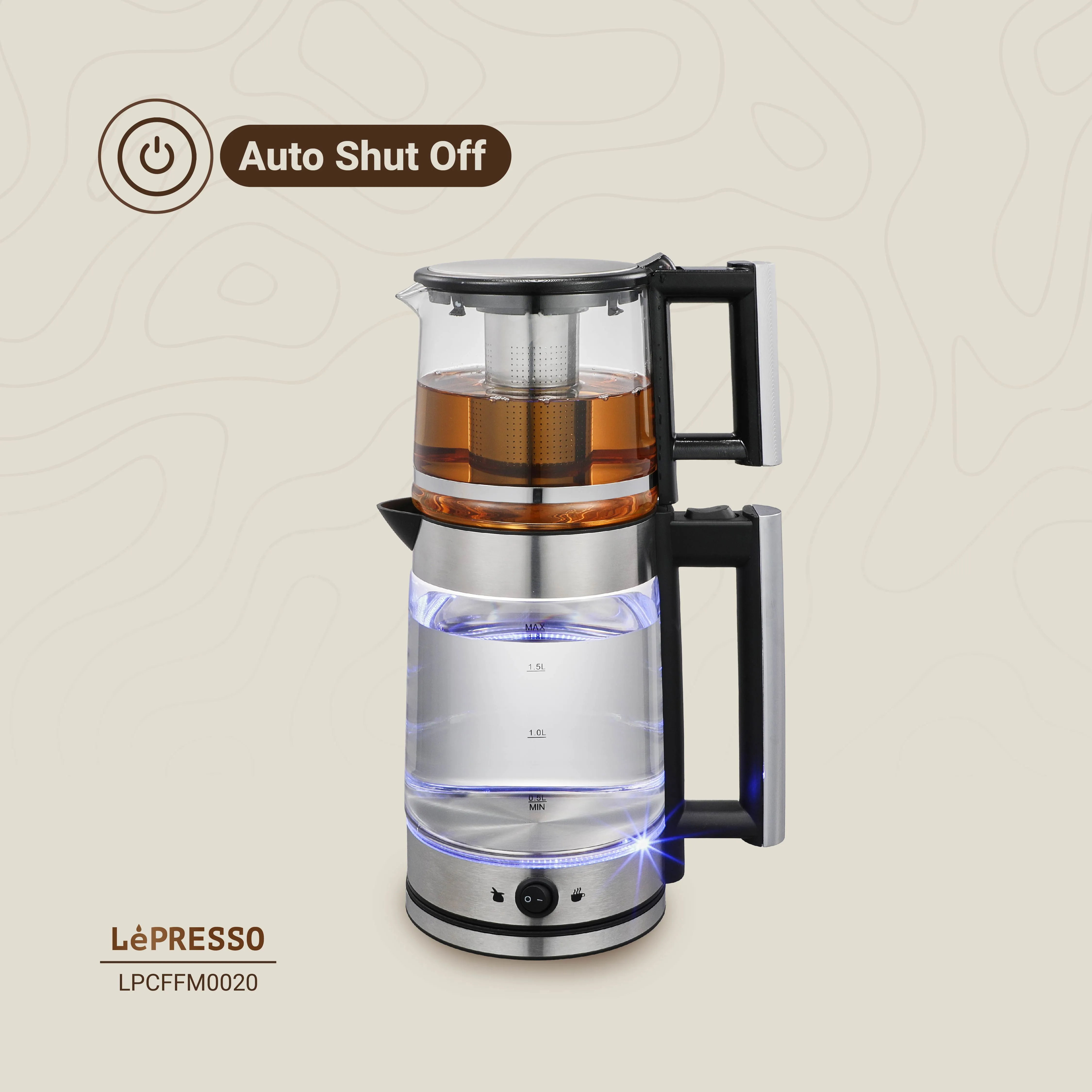 LePRESSO Electric Glass Tea Kettle with Infuser 5