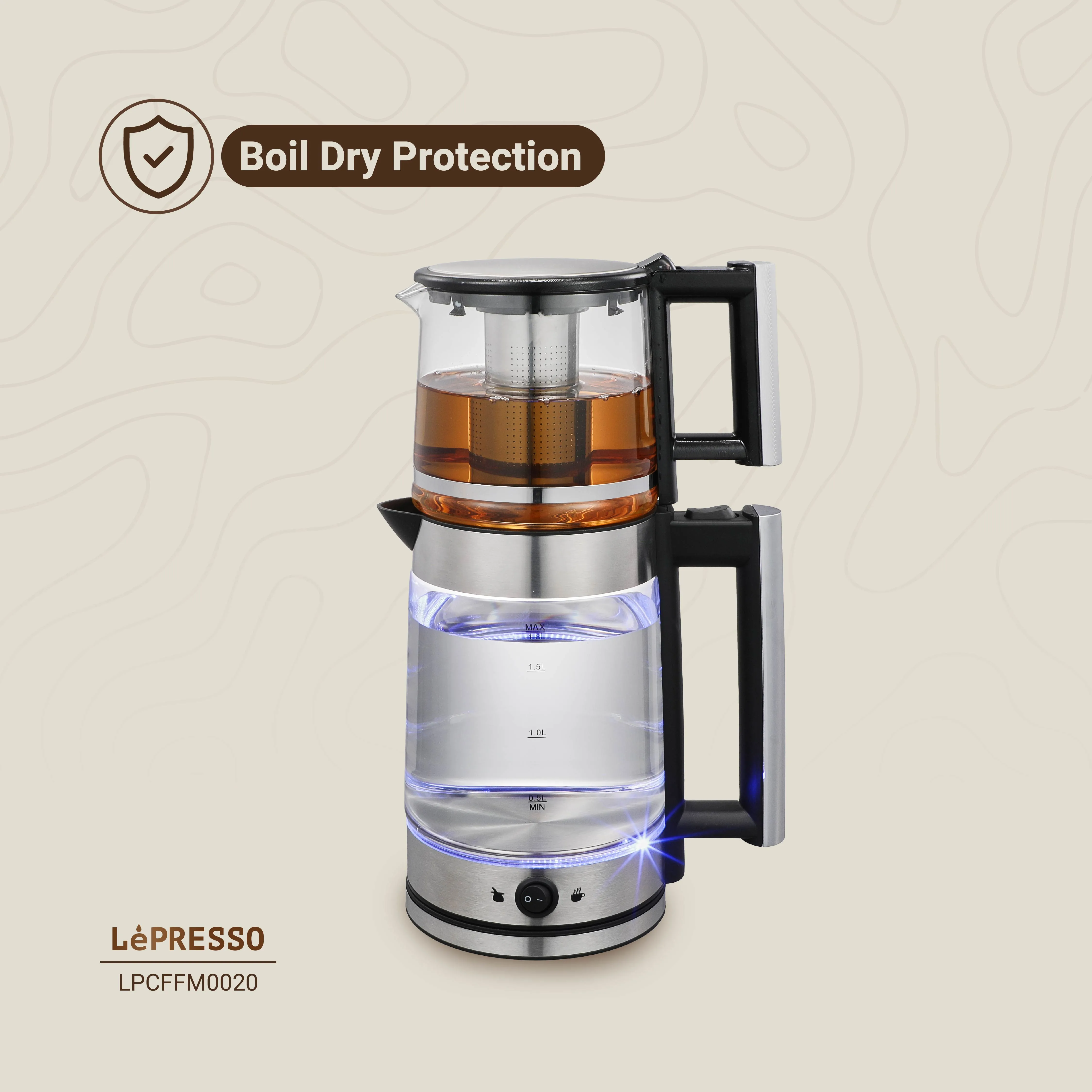 LePRESSO Electric Glass Tea Kettle with Infuser 6