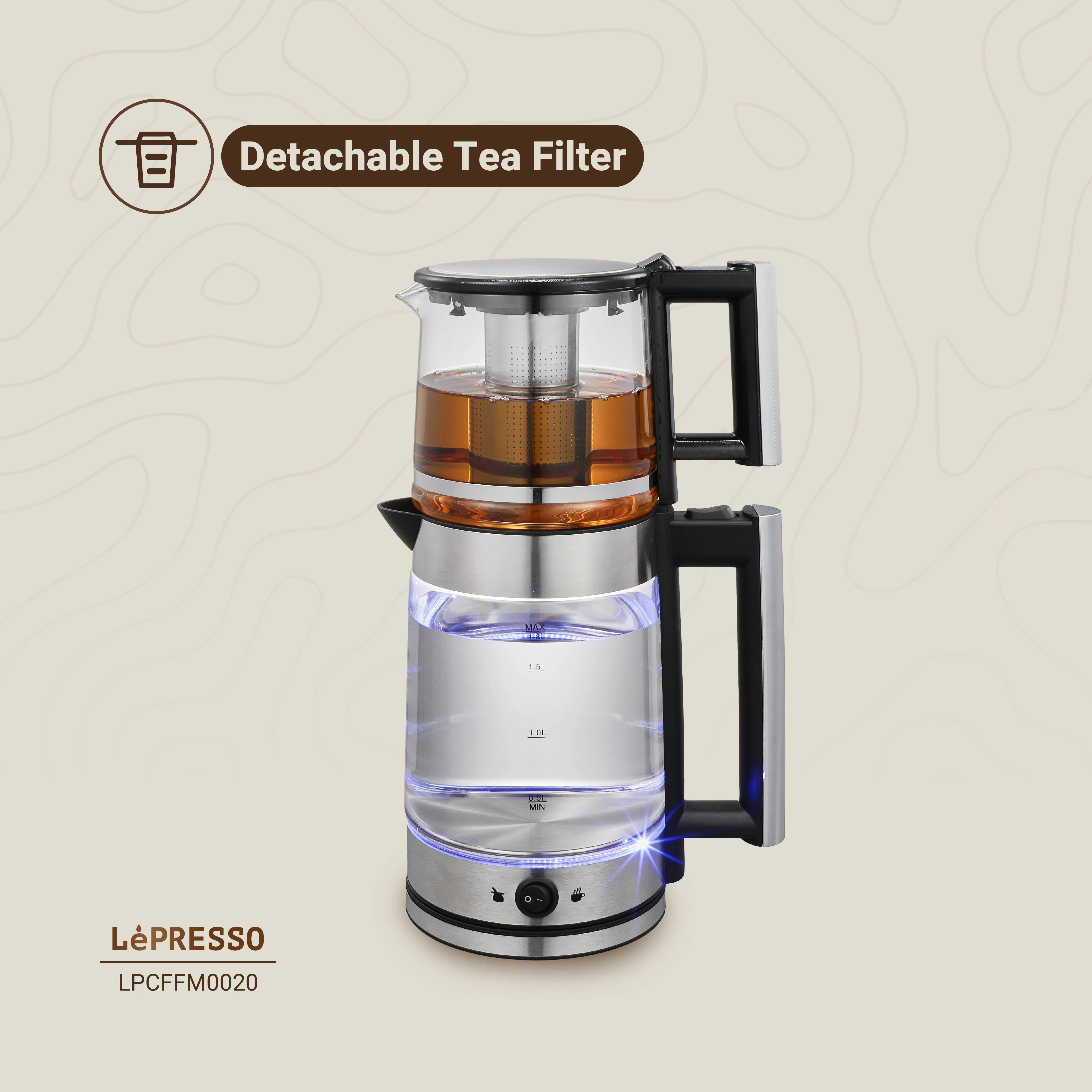 LePRESSO Electric Glass Tea Kettle with Infuser 7