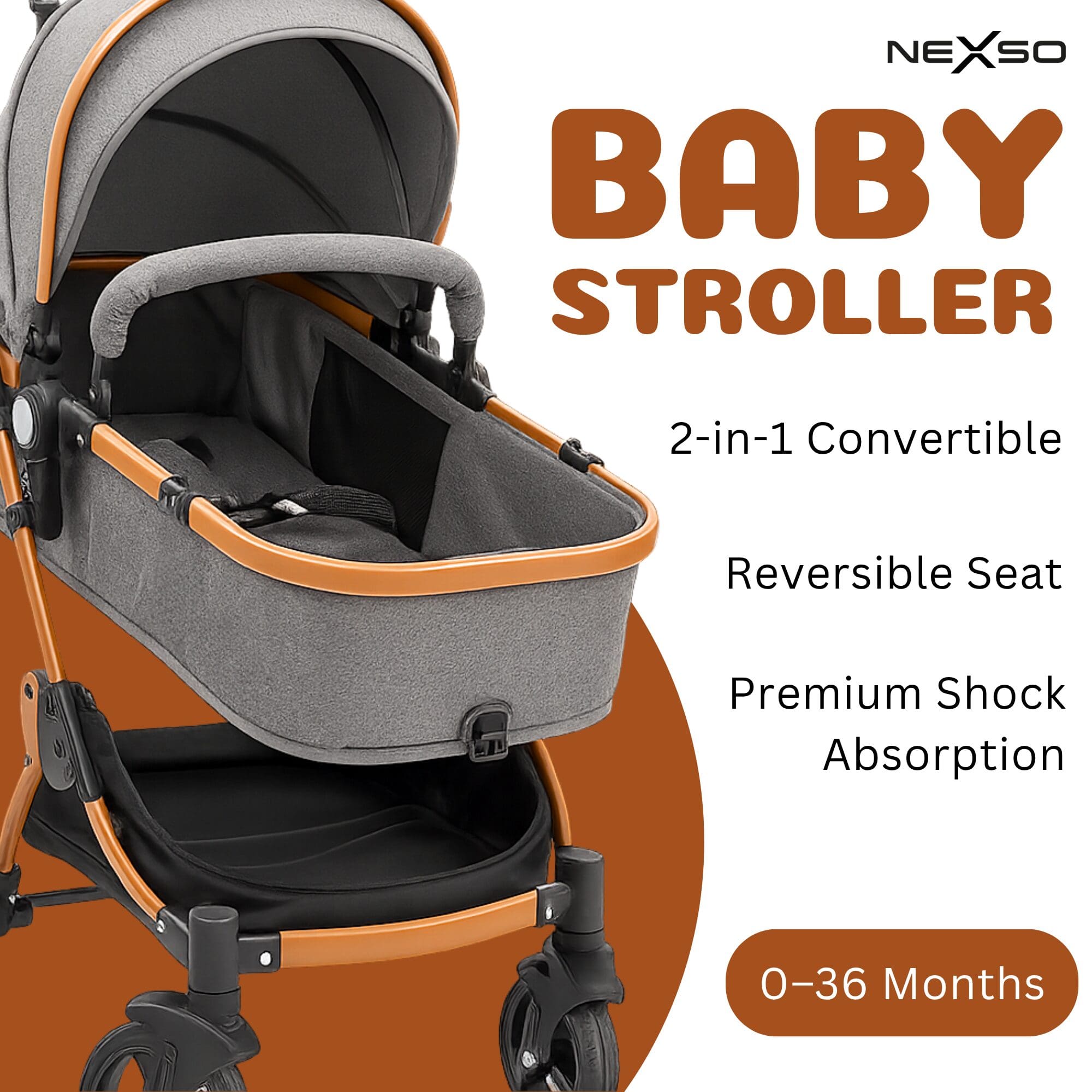 NEXSO Lightweight Baby Stroller & Convertible Pram with Aluminum Frame 7