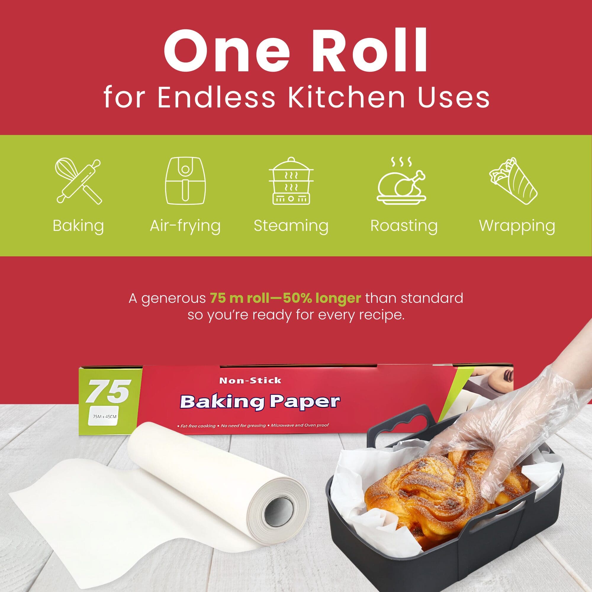 NEXSO Non-Stick Baking Paper Roll (75m x 45cm) 3