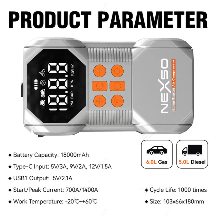 NEXSO Portable Jump Starter & Air Compressor 5