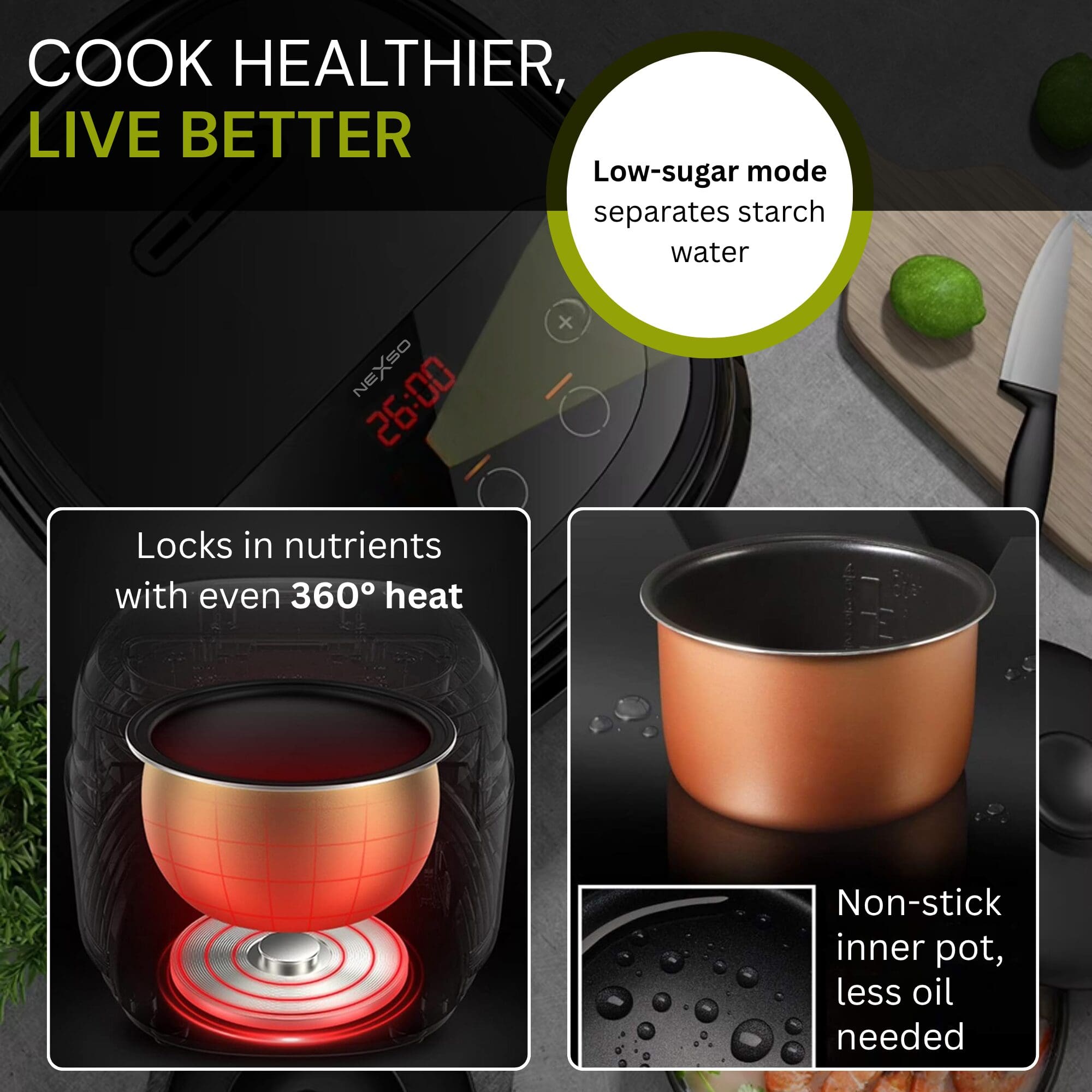 NEXSO Smart Electric Rice Cooker with Non-Stick Inner Pot 4