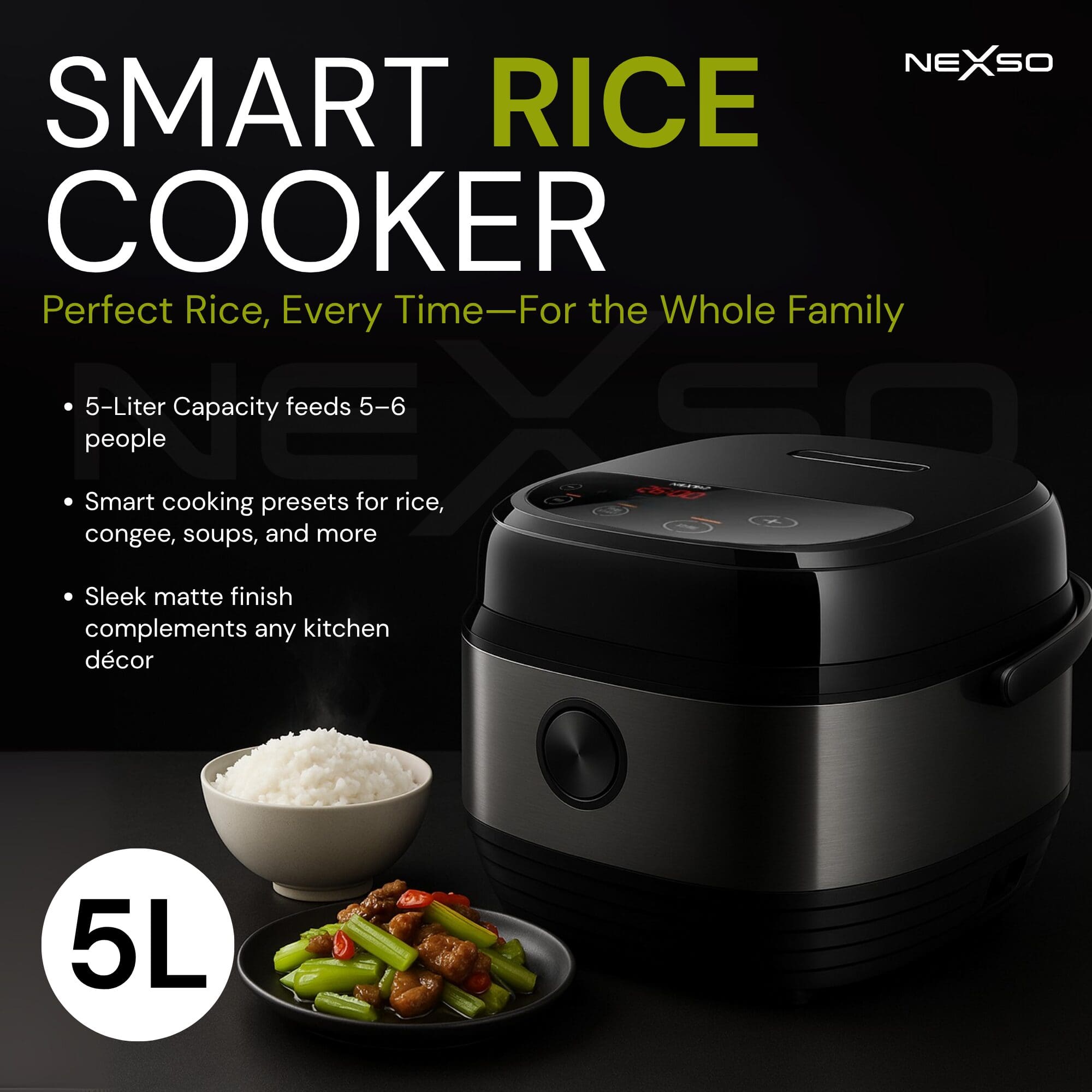 NEXSO Smart Electric Rice Cooker with Non-Stick Inner Pot 7