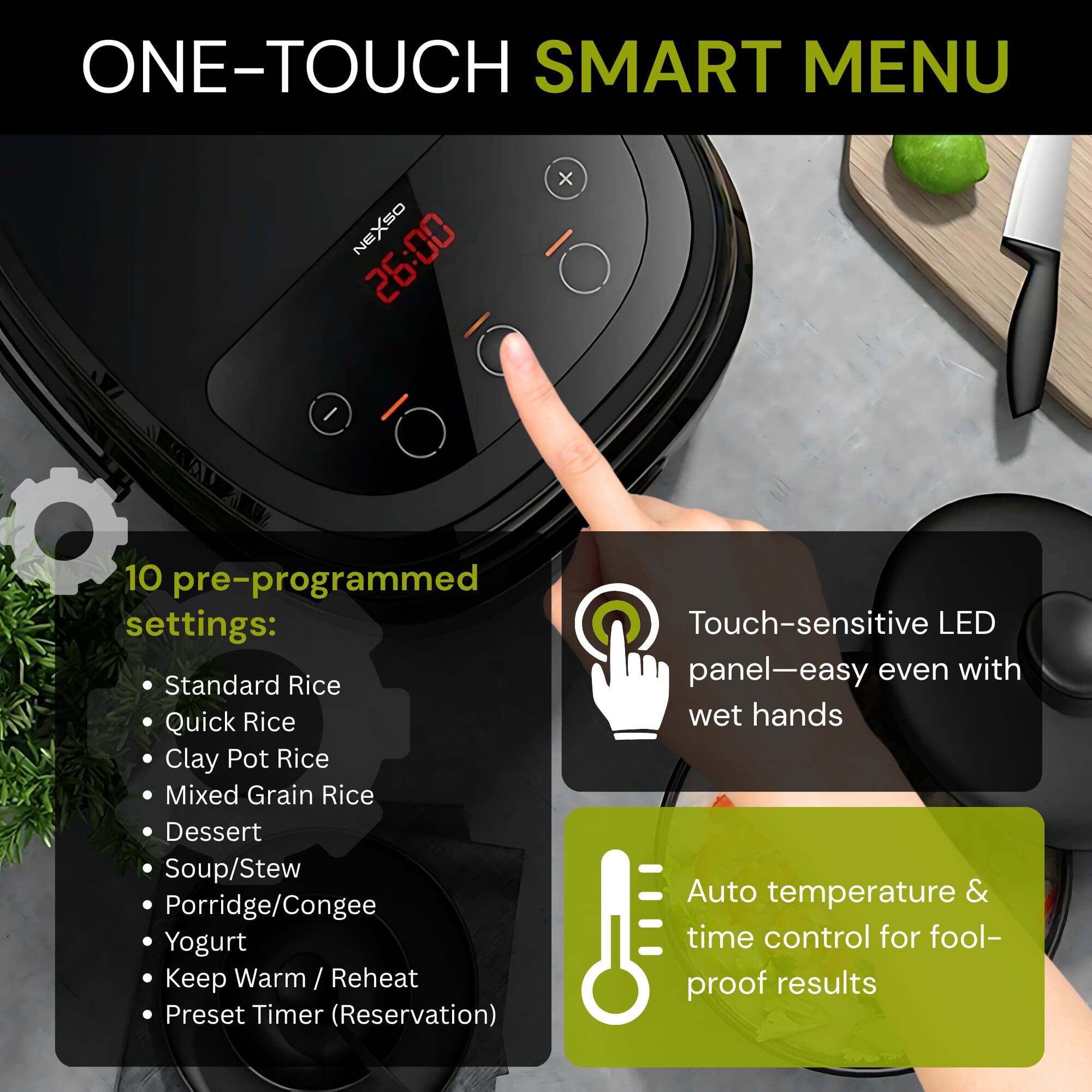 NEXSO Smart Electric Rice Cooker with Non-Stick Inner Pot 8