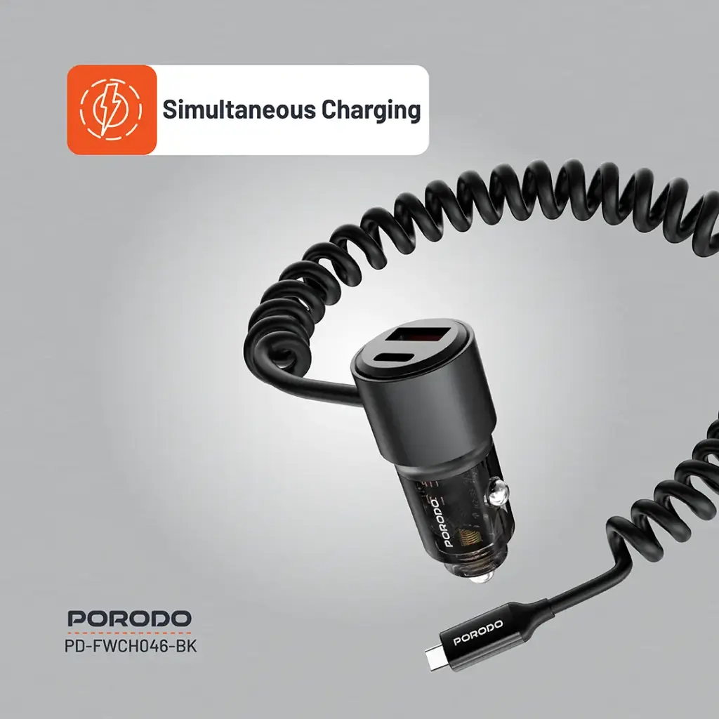 Porodo 110W Car Charger Transparent with Coiled Cable 2