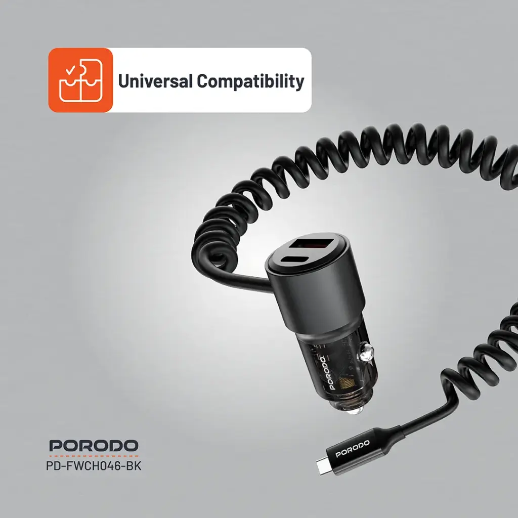 Porodo 110W Car Charger Transparent with Coiled Cable 3