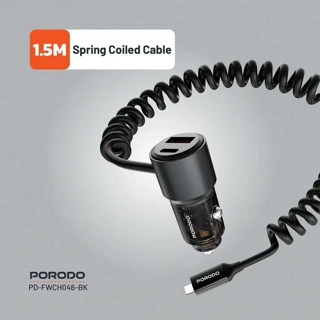 Porodo 110W Car Charger Transparent with Coiled Cable 4