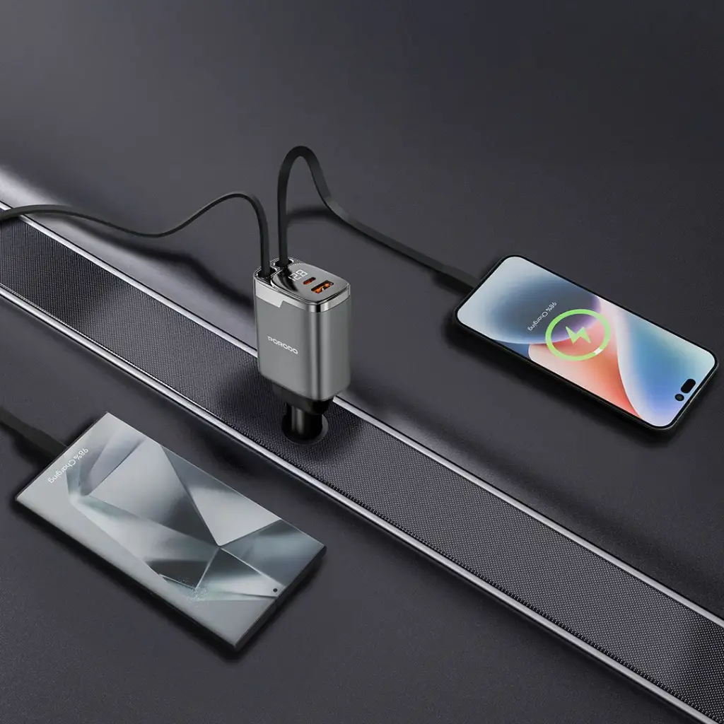 Porodo 111W Car Charger Lightning &amp; Type-C 2